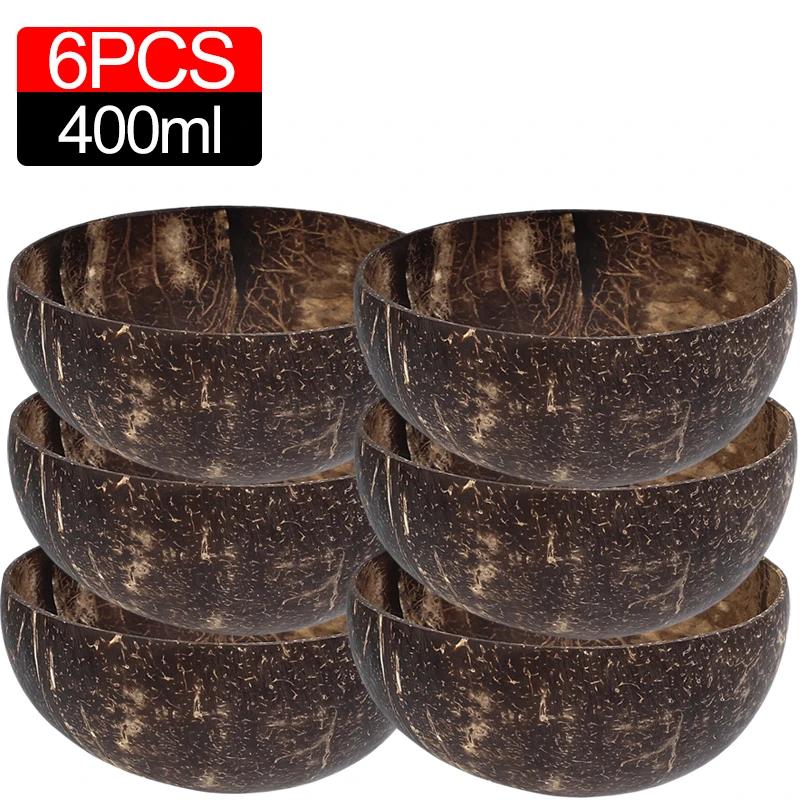 

Деревянная салатница Рамен Миска Набор ложек из кокосового дерева Кокосовая кухонная посуда для смузи Миска из кокоса