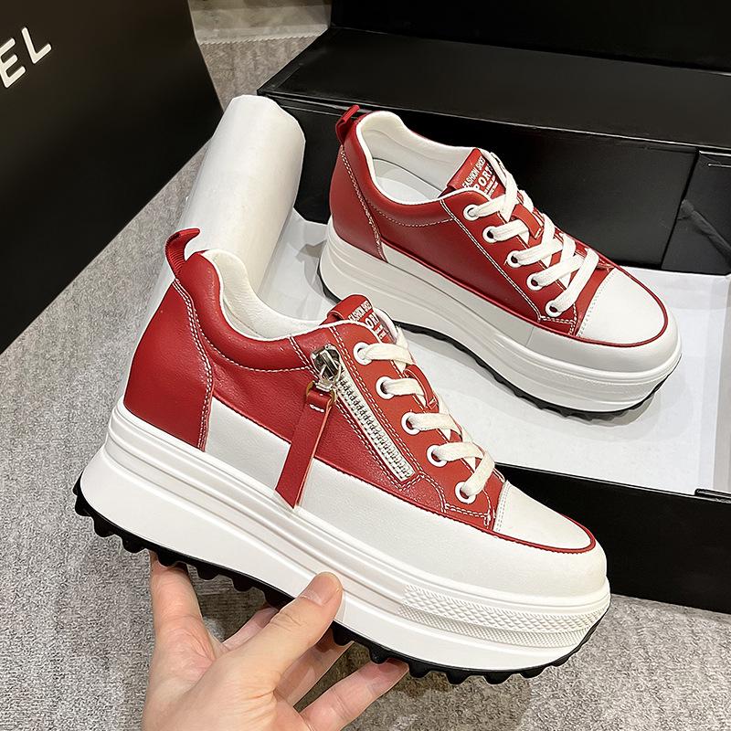 

2023 Женские универсальные белые кожаные туфли: Повседневный стиль с внутренней платформой, корейский тренд 36 красный