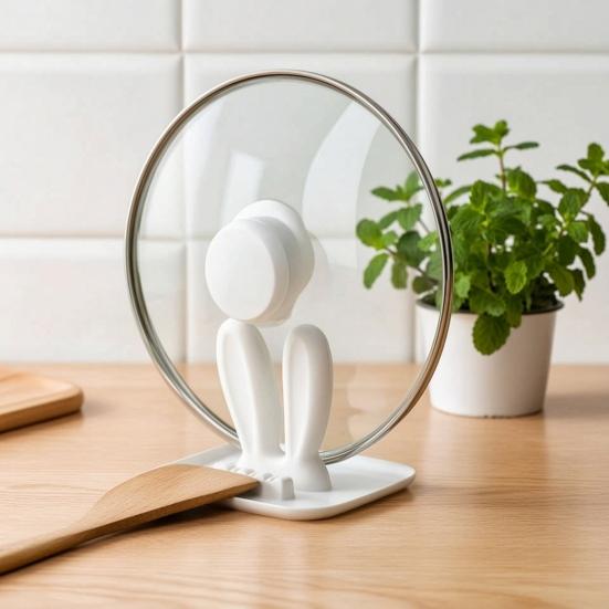 Pot Lid Organizer, with Drain Tray Double-Layer Card Slot, Cute Bunny Ears Shape Organizer, for Kitchen Pot Lids And Spatulas