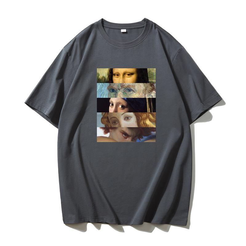 Summer Men's Portrait Printed Round Neck T-shirt Retro Fun 100% Cotton Neutral Soft Breathable Short Sleeve Large