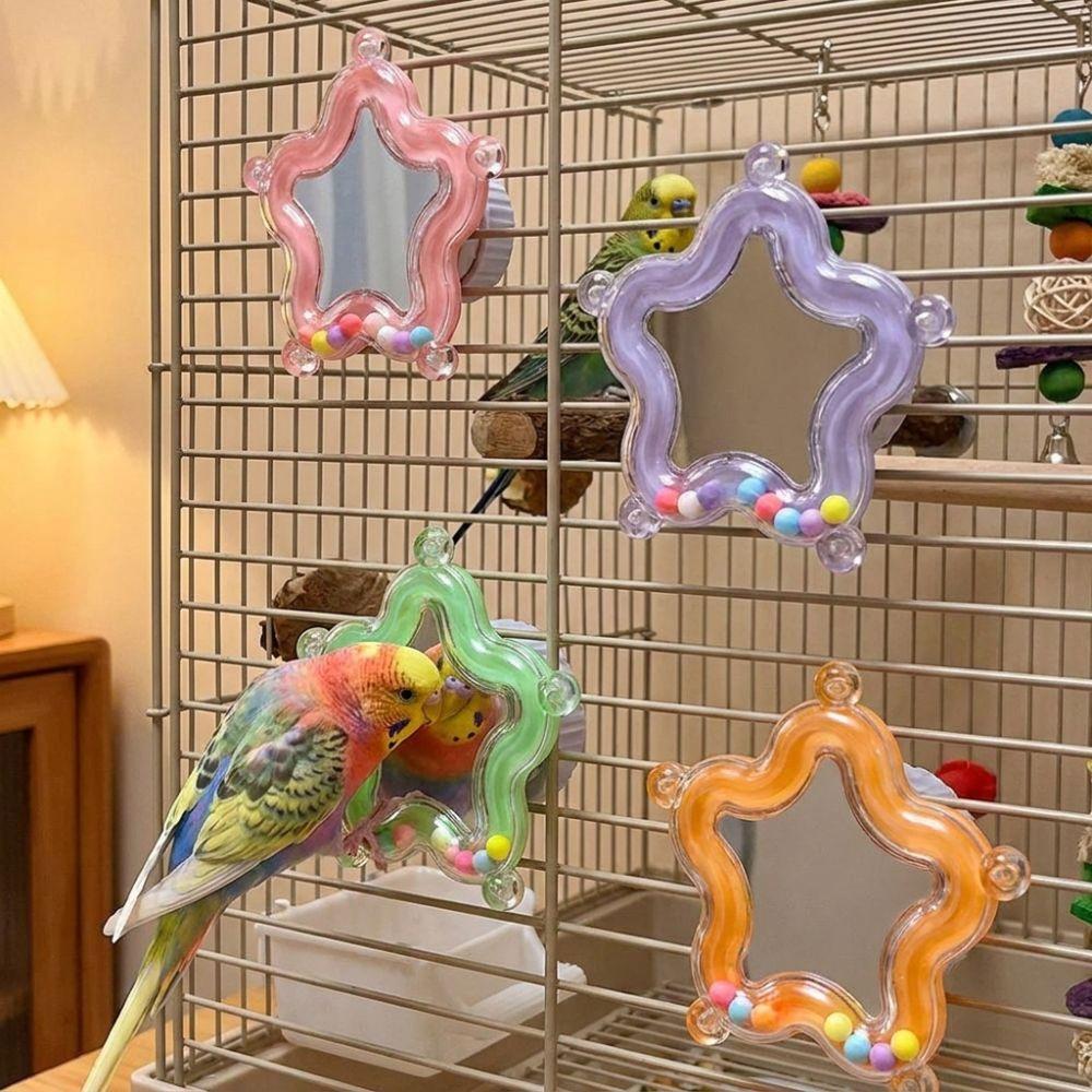 Colorful Beads Star Rotating Parrot Mirror Climb Bite Chew Wear-Resisting Parrot Spinning Wheels Bite Resistant Spinner Rattle