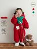 A-Class Fleece-Lined Quilted Baby Romper - Thick Red Winter Cotton Clothing for New Year