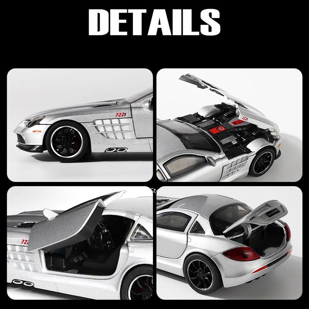 1:32 SLR 772S SLS Toys Model Sports Cars Alloy Diecast with Light Sound Vehicle Wheel Pull Back Miniature Car Boys Perfect Gifts