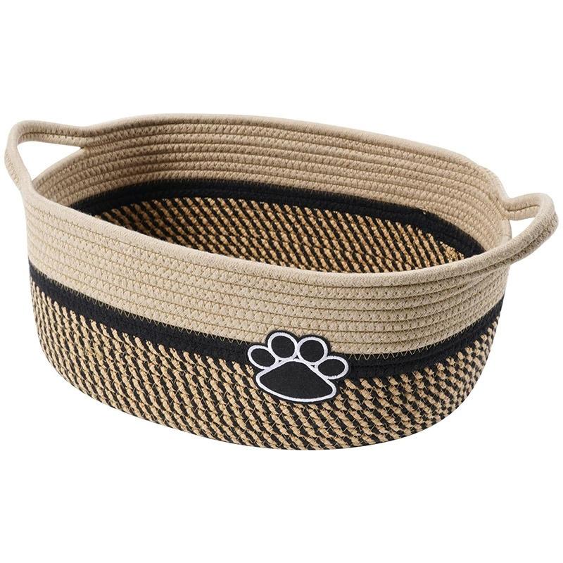 Pet Toy Storage Basket with Handle. Handmade Weaving with Dog Paw Prints. Can Also Store Children's Toys and Miscellaneous Items