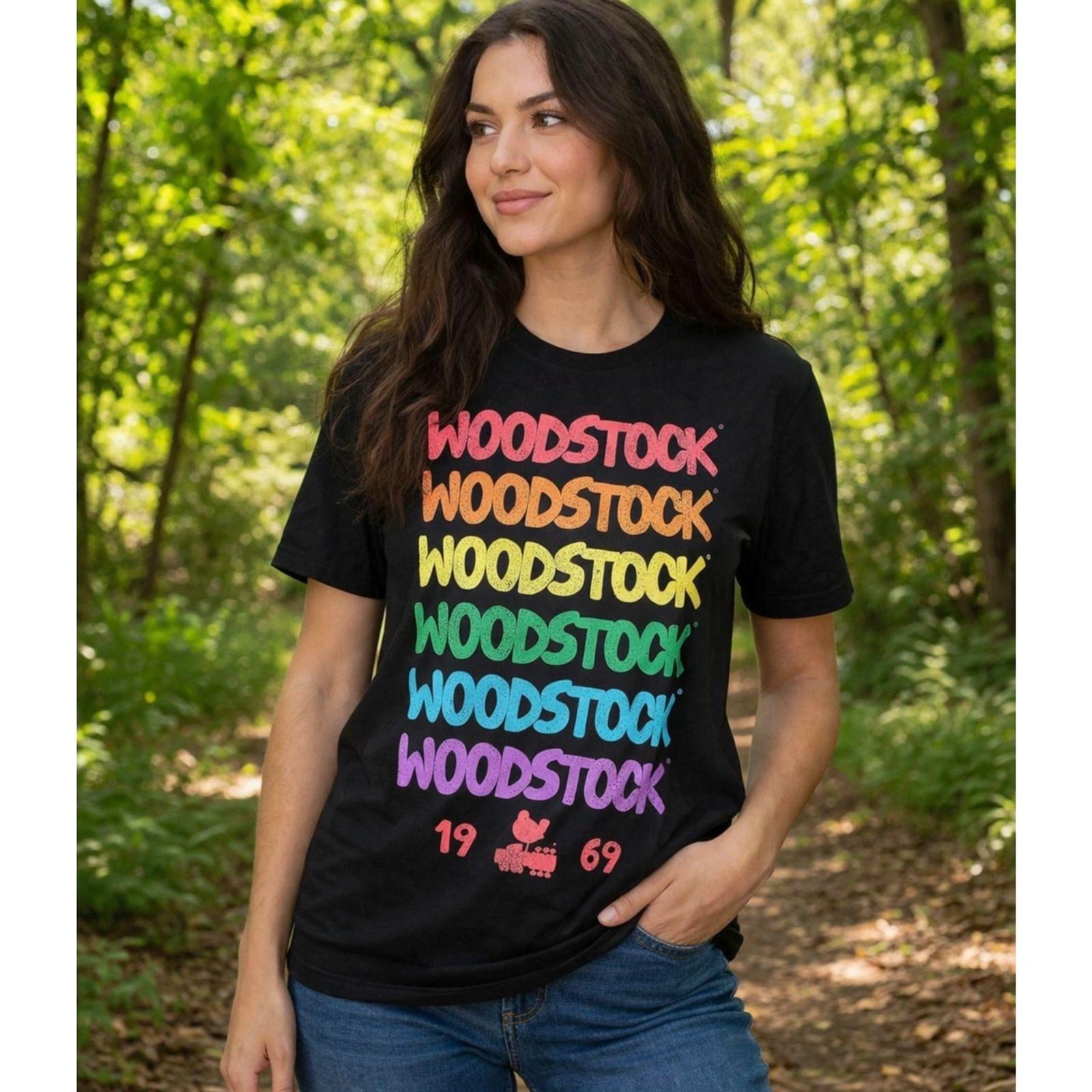 Woodstock 1969 Logo Peace Love Music Unisex Black Graphic T-Shirt Size Small NEW 3XL