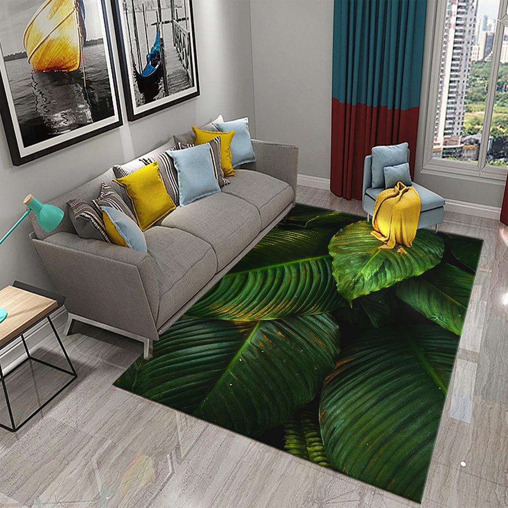 3D Palm Leaf Carpet Green Tropical Plants Rugs Kitchen Bathroom Anti-Slip Door Mats Carpet Living Room Bedroom Decor Floor Rugs