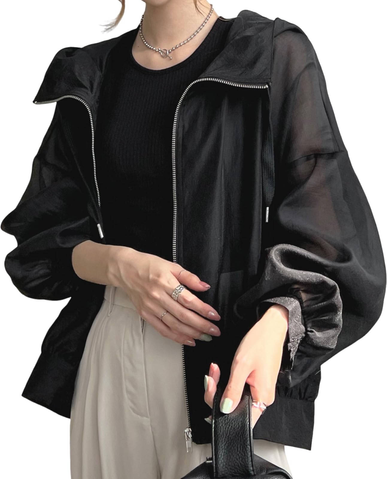 

Женская худи, куртка Airby Sun Protection, легкая, однотонная, размер, крутая, прозрачная, цветная, универсальная, стильная, повседневная, XL, черная, 5S-A21-BKXL чёрный