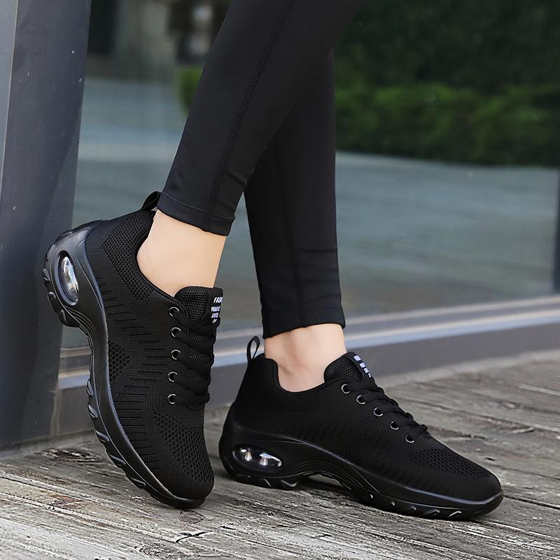 New Four Seasons Leisure Sports Women's Shoes Large Size PU Air Cushion Running Women's Shoes Outdoor Travel Shoes Lace-up Shoes