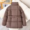 Women's Stand Collar Long Sleeve Raglan Sleeve Coat Loose Fit Casual Puffer Jacket with Waist Belt for Winter Wear