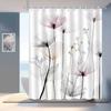 Elegantní akvarelový květinový sprchový závěs s jemnými pastelovými květy a křehkými stonky pro klidnou koupelnu inspirovanou přírodou