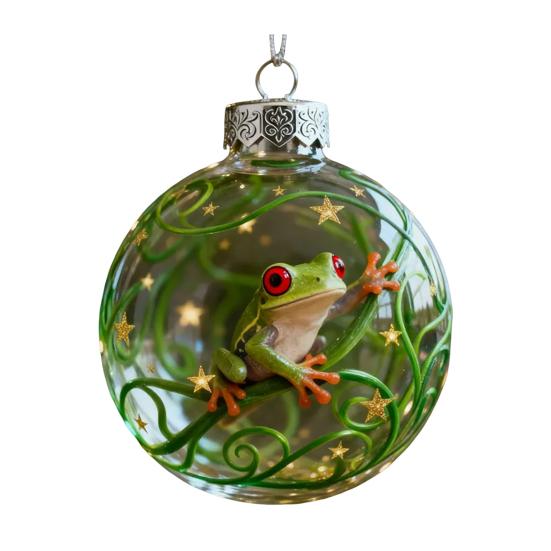 Frog Christmas Ornament Clear Plastic Xmas Hanging Ball with 3D Frog Ornament Holiday Keepsake