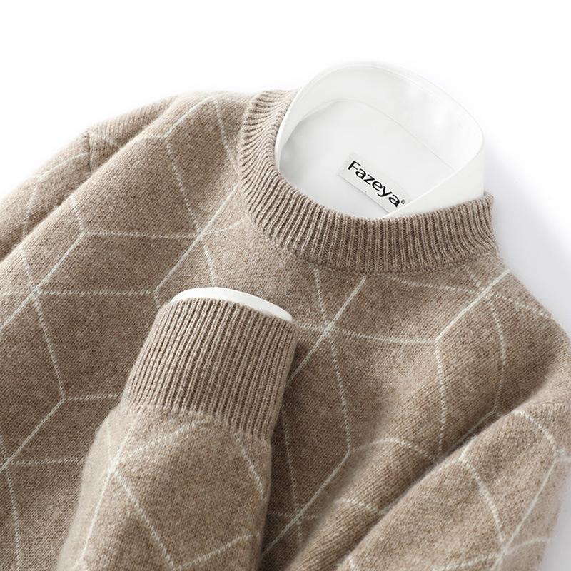 

Men s 100% Pure Wool Color Block Diamond Pattern Round Neck Pullover Sweater - Autumn Winter Loose Knit Base Layer XXXL верблюд/фиолетовый