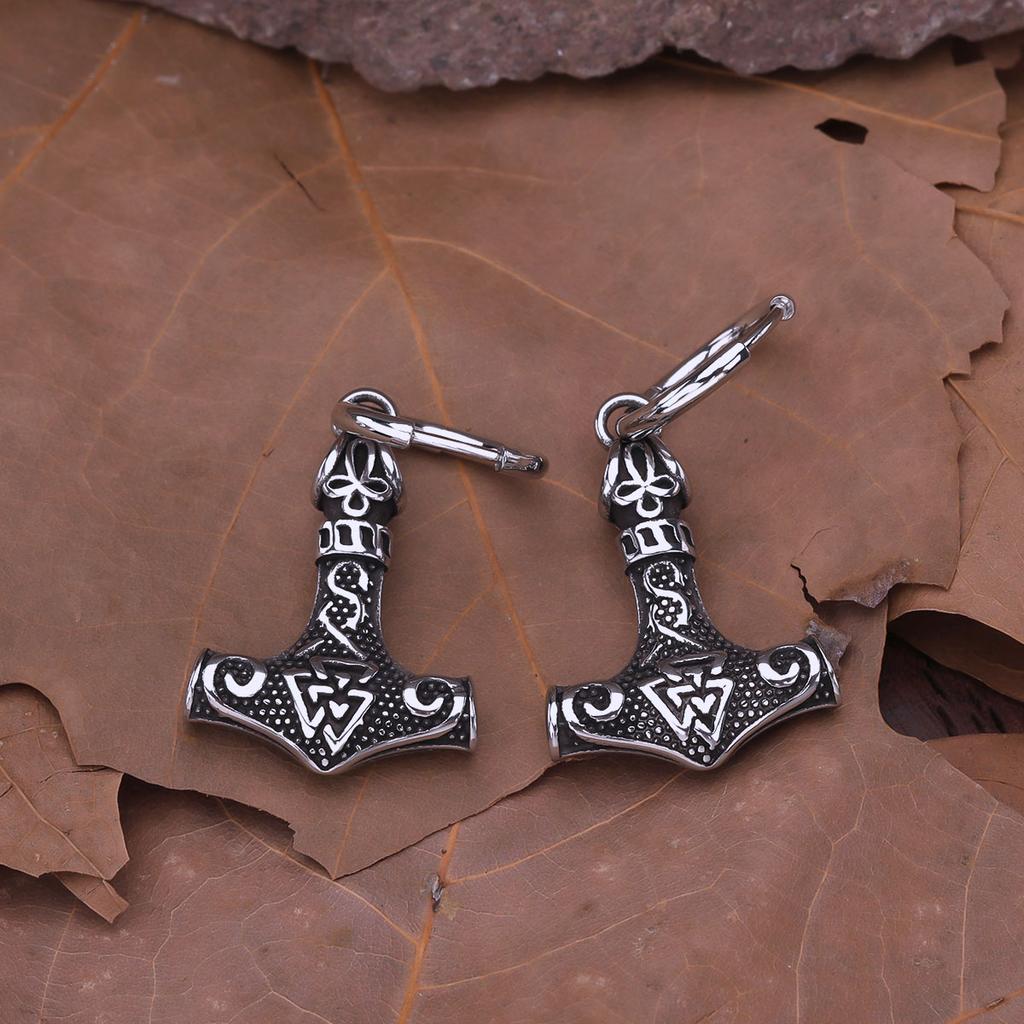 Vintage Vikings Stainless Steel Helmet of Awe Drop Earrings Plated Black Crack Pattern Rune Amulet Dangle Earring Jewelry