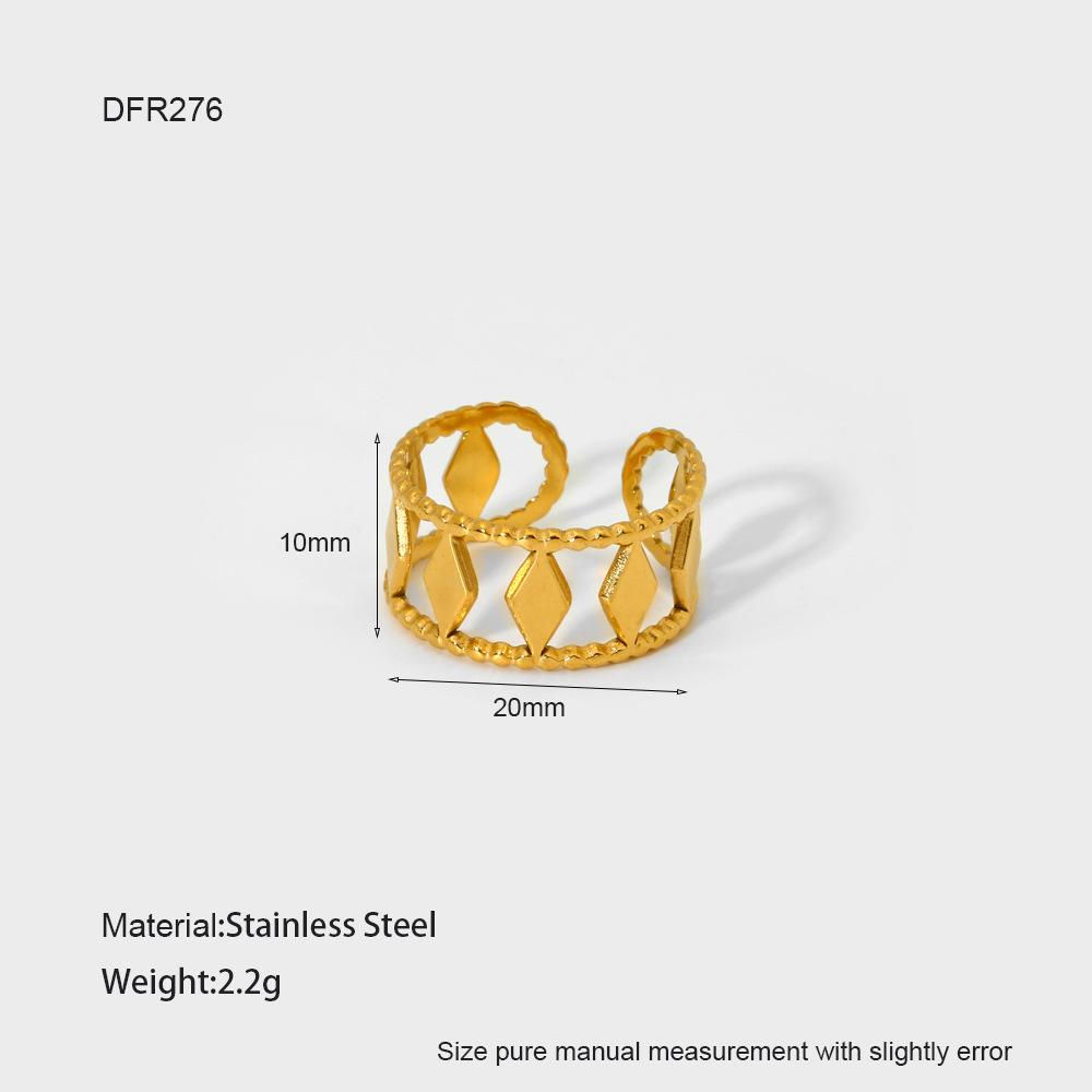 European and American diamond wave cross-line openwork openwork ring for women, 18k gold plated stainless steel wide-face ring
