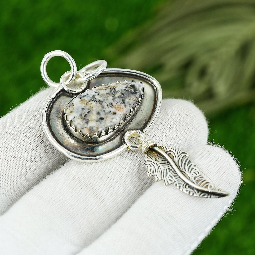 Natural Ocean Jasper Gemstone Pendant 925 Sterling Silver Indian Jewelry