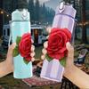 1PC Single Red Rose Bloom 750ml Color Plastic Sports Water Bottle Leakproof Flip Straw Lid For Sports Office Home Use