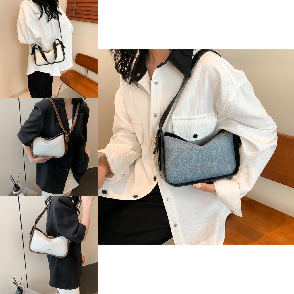 High-quality Color-block Shoulder Bag 2024 For Women Street Style Pu Crossbody Bag With Trendy Stitching Ins Style