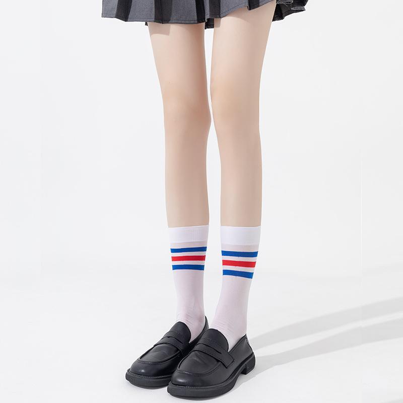 

Женские тонкие носки до колена в стиле преппи с тремя полосками для весны и лета 1 pair