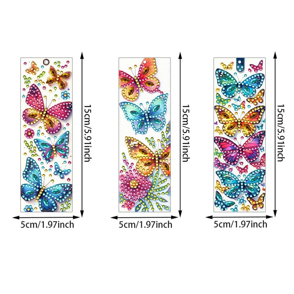 3Pcs Special Shape Cat Flowers 5D DIY Diamond Painting Bookmark Diamond Painting Bookmark Making Kit for Kids Adults Beginners