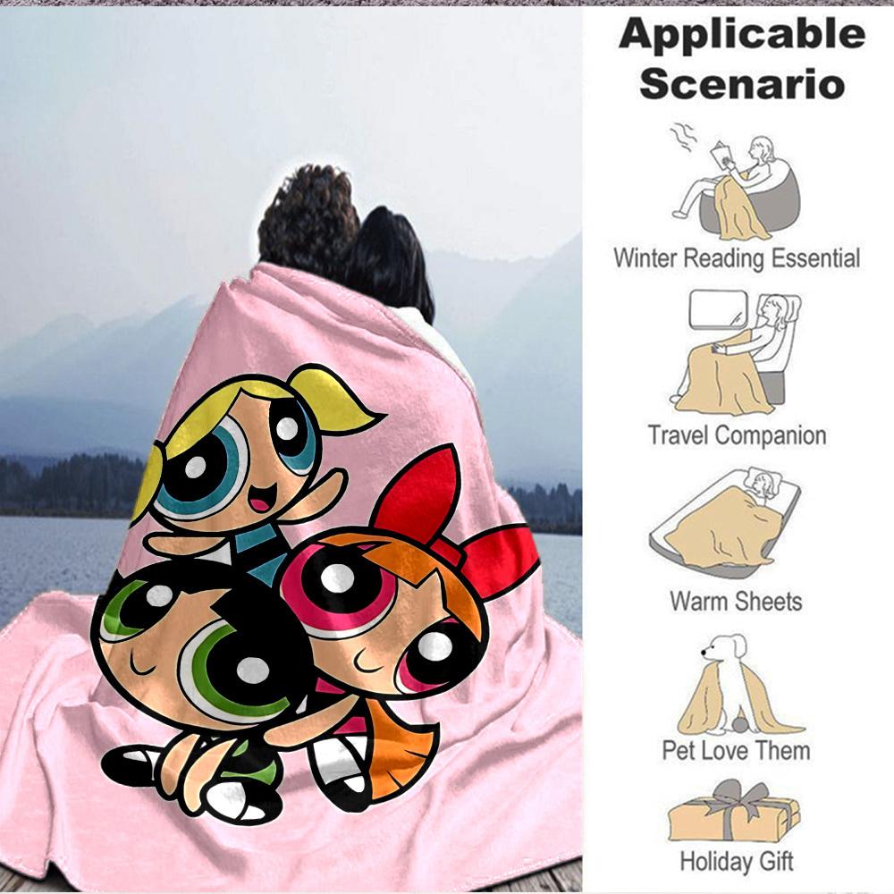 1pc Powerpuff Girls Flannel Throw Blanket Lightweight Soft Warm All Season Blanket for Sofa, Bed, Travel,L1028122