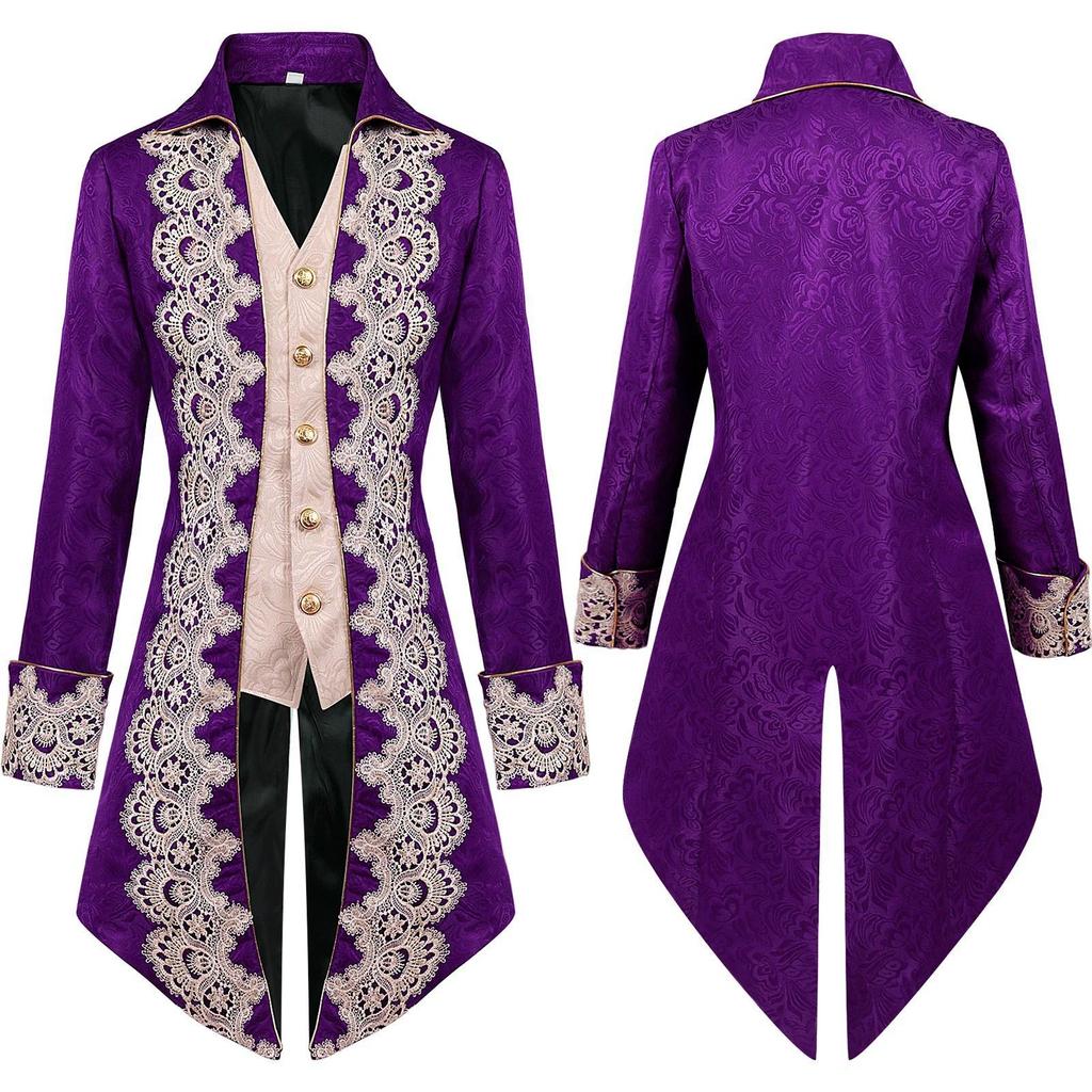 Medieval court tuxedo long embroidered one-piece vest jacket stage play cos count plus size performance suit