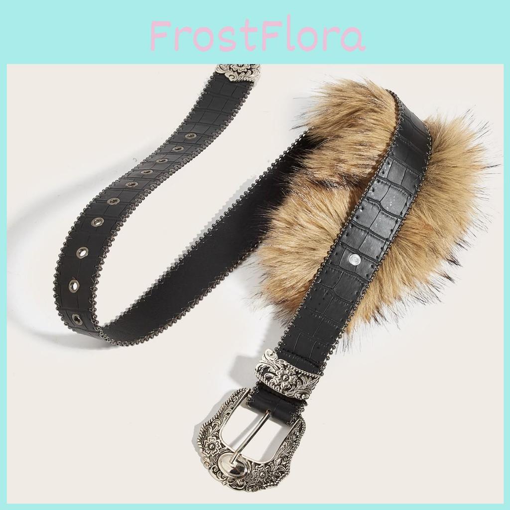 Trendy Waist Belt With Metal Pin Buckle And Plush Pattern For Womens Fashion Accessories