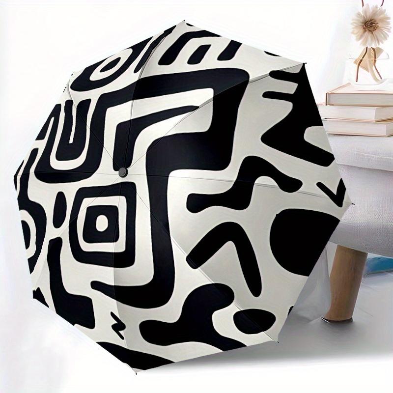 1pc Abstract Pattern Automatic Folding Umbrella - Portable Foldable Design with 8 Ribs, Durable Plastic & Iron Frame, Casual Outdoor Accesso