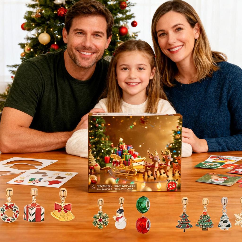 2025 Charm Bracelet Calendar Advent 24-Days Handmade Countdown Christmas Calendar Advent Bracelets for Girls Kids Teens