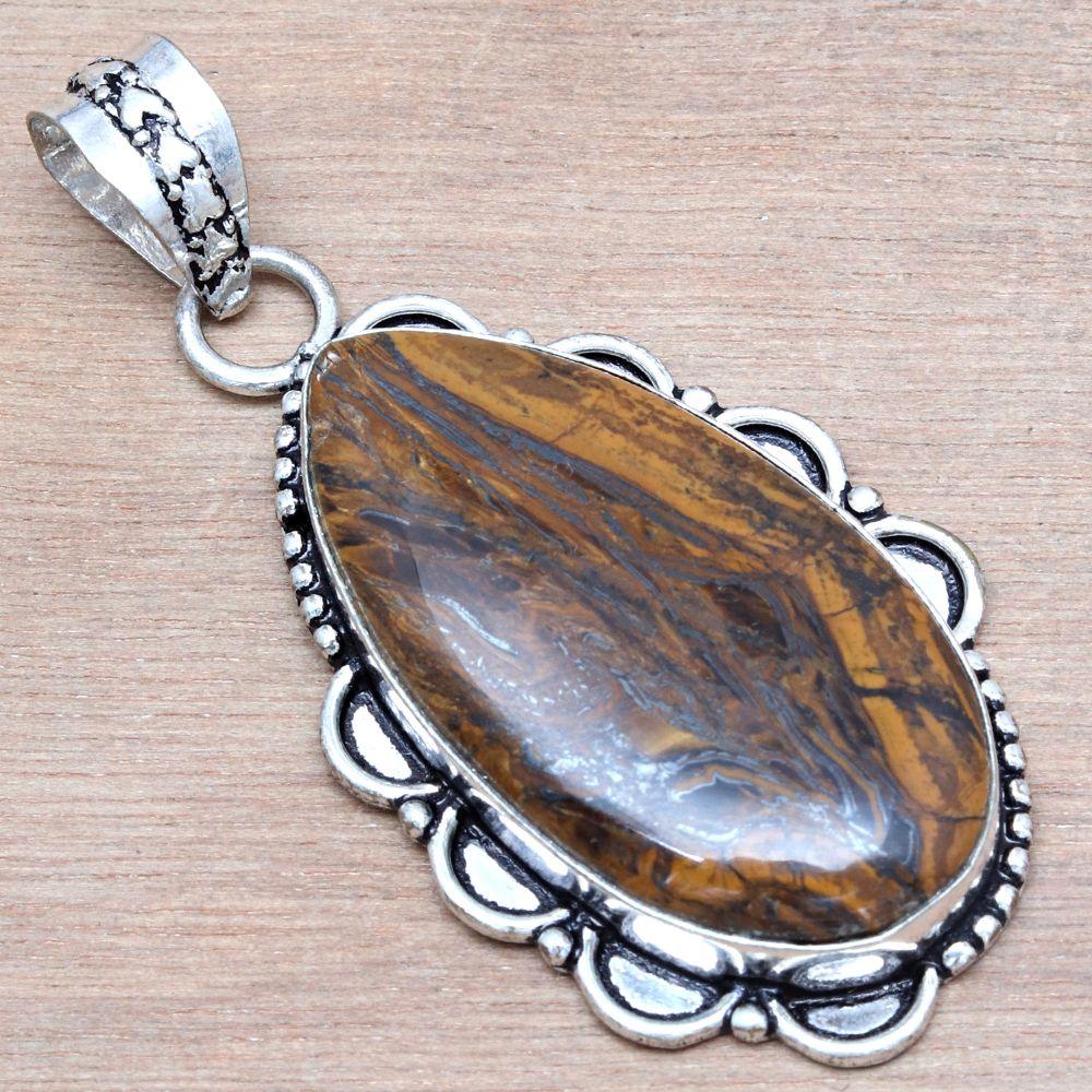 Pendant Multi Tiger Gemstone Handmade Mother'Day Silver Jewelry 2.25"