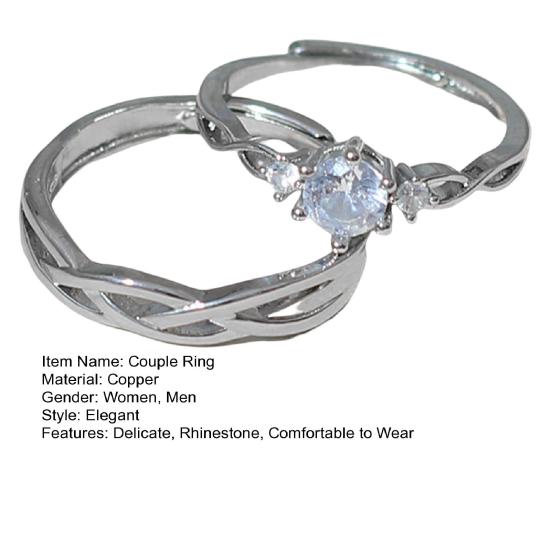 Yousheng 1 Pair Couple Ring Opening Hollow Twisted Valentine's Day Gift Women Men Rhinestone Finger Ring Fashion Jewelry