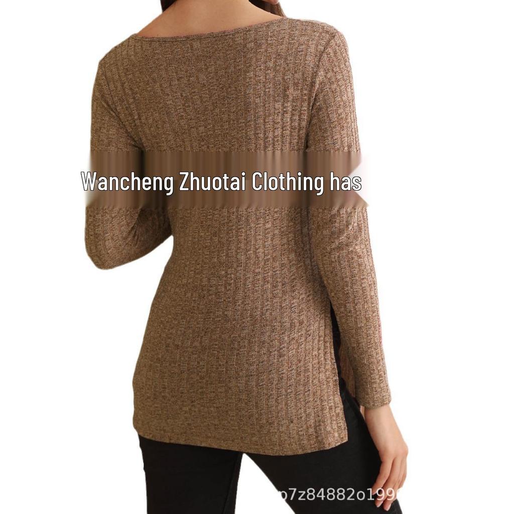 Ny sammetstopp med V-ringning för gravida med slitsar - Enfärgad, långärmad.