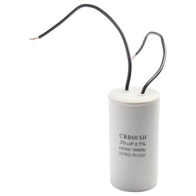 CBB60 Run Capacitor 450V AC 20uf with Wire  Run Round Capacitor for Motor,  3/4/5/6/8/10/12/15/16/18/20/25/30/35/40/45/50/60/70/80/90/100uf