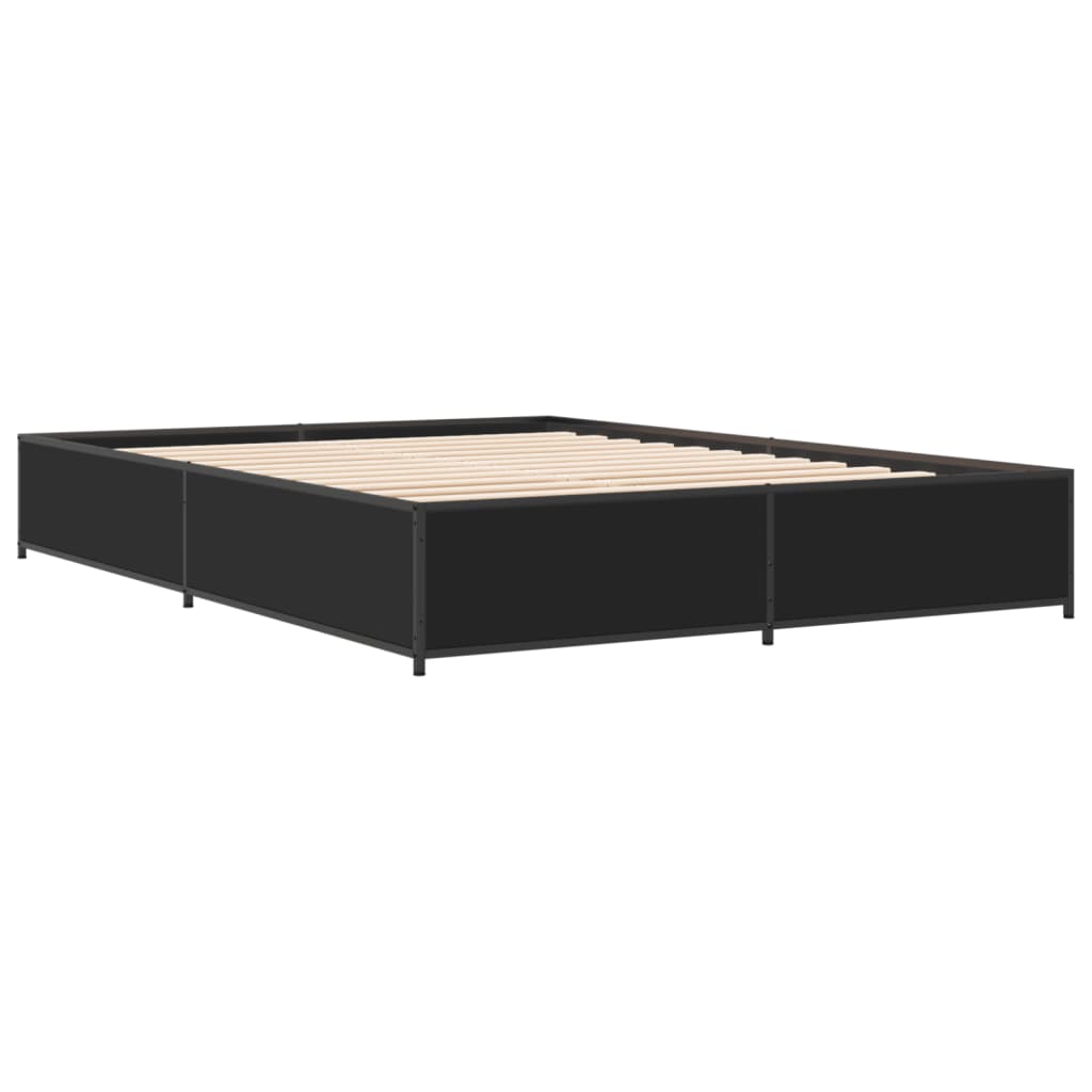 Bed Frame Black 150 X 200 Cm Particleboard and Metal