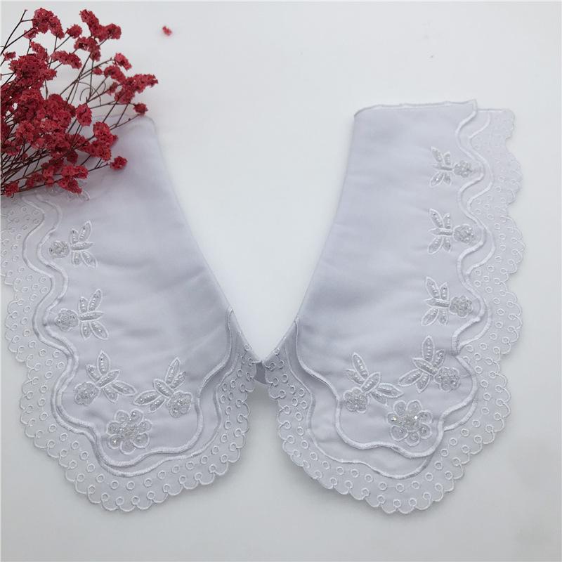 Embrodiery Neckline Collar Cover Lace Flower Bead Peter Pan Fake Collar Women Detachable Collars Removable Lapel False Faux Col