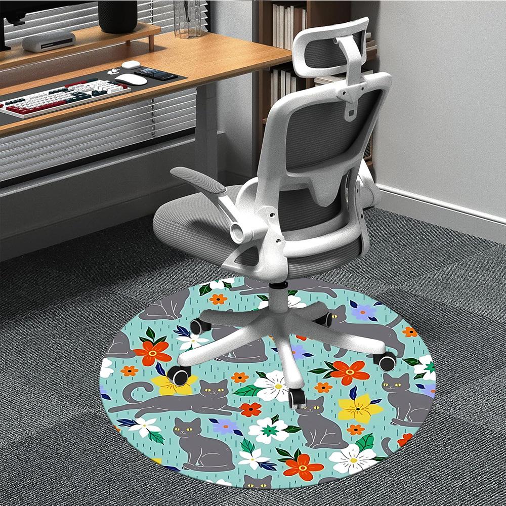 

1pc Cat Floral Chair Carpet for Office, Non-slip, Soft and Durable Office Rug for Interior Decoration, Perfect for Office yy260313070 80cm by 80cm