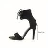 One Ankle Tie Sex Women's Large Size Fine Heel Sense Black Ultra High Heel Sandals