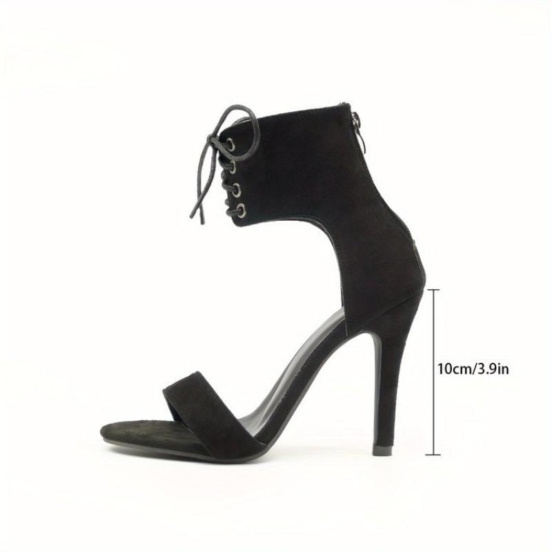 One Ankle Tie Sex Women's Large Size Fine Heel Sense Black Ultra High Heel Sandals