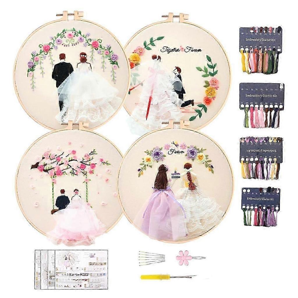 4pack Embroidery Kits For Adults Diy Embroidery Kits For Beginners Hand Embroidery Kit With Pattern