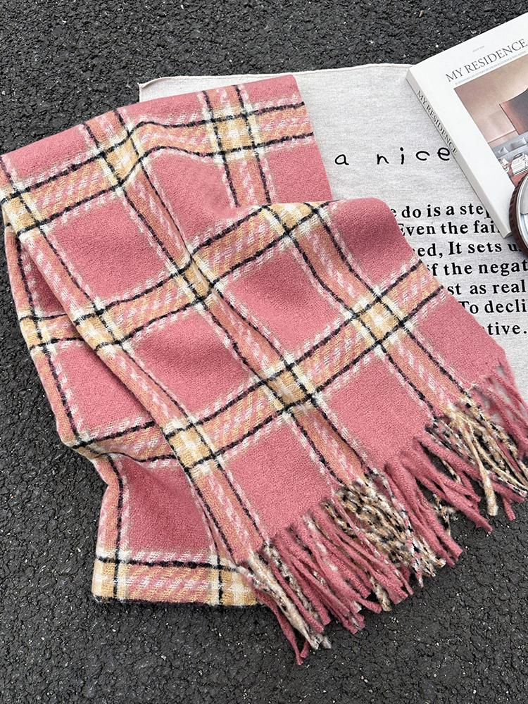 Autumn Winter Women Preppy Knit Scarf Lady Men Casual Plaid Tassel Soft Scarve Wrap Shawl Femme Male Unisex Fashion Korean New