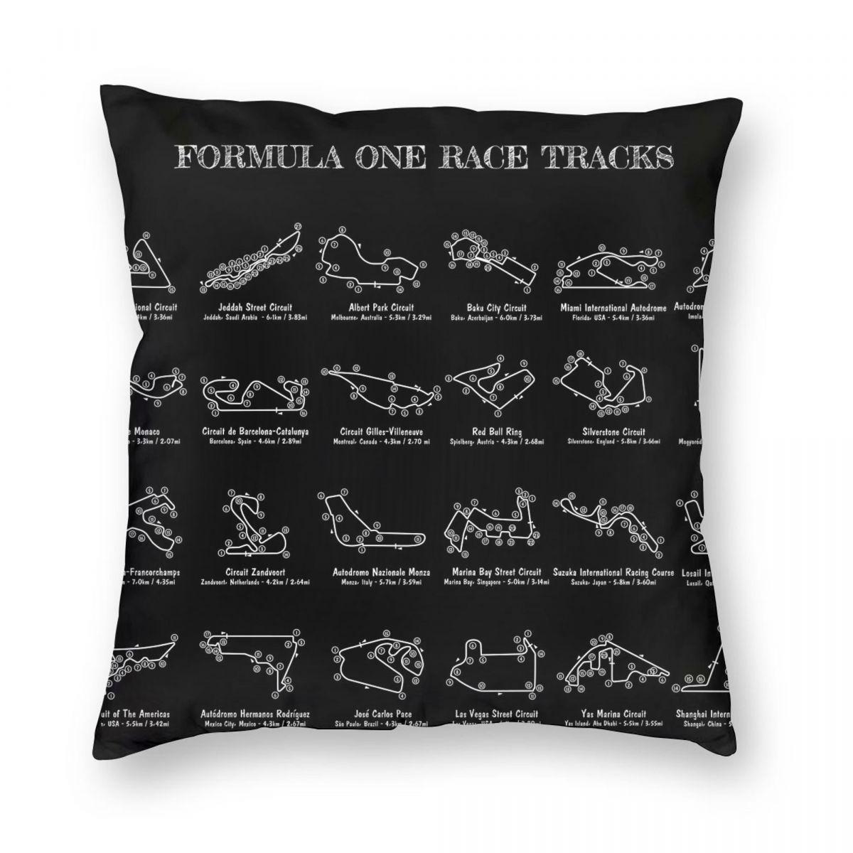F1 Race Tracks (White Stencil-No Background) Square Pillowcase Pillow Cover Cushion Throw Pillow For Home Bedroom Car Peach skin 18*18(CM)-1Pcs