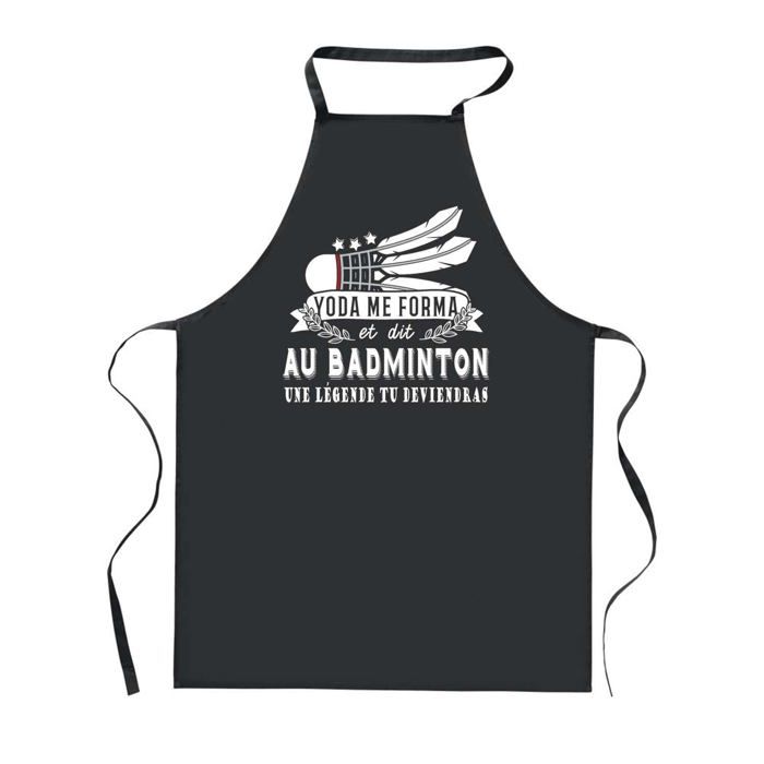 Tablier de cuisine - PLANETEE - Badminton Légende Humour - Noir - 90x60 cm - Imprimé en France