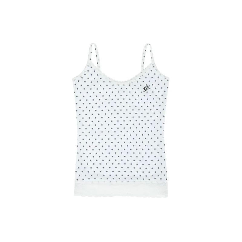 Kawaii Sweet Lace Tanks Women Korean Fashion Y2k Harajuku Streetwear Polka Dot Printing Slim Tees Tops Soft Gril