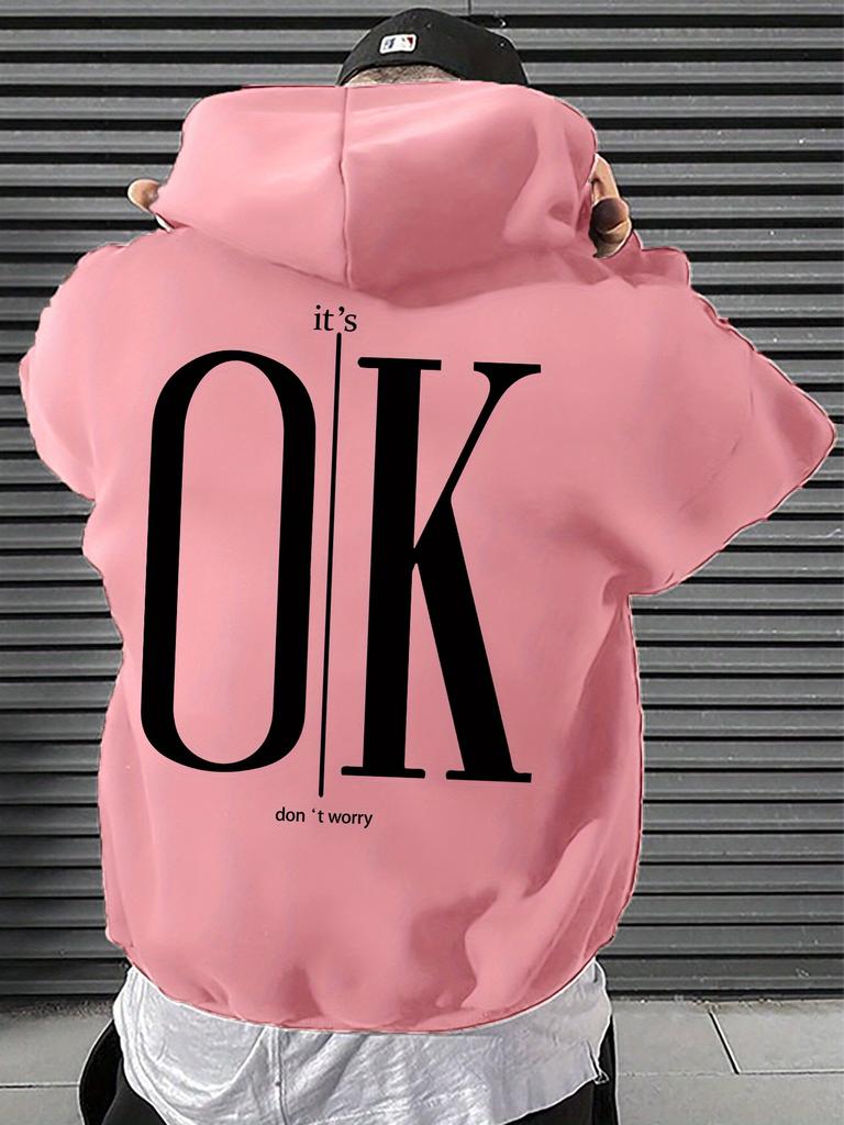 Men Hoodie It'S Ok Don'T Worry Letter Print Oversized Casual Streetwear Loose Casual Long Sleeve Pullover Streetwer Tops