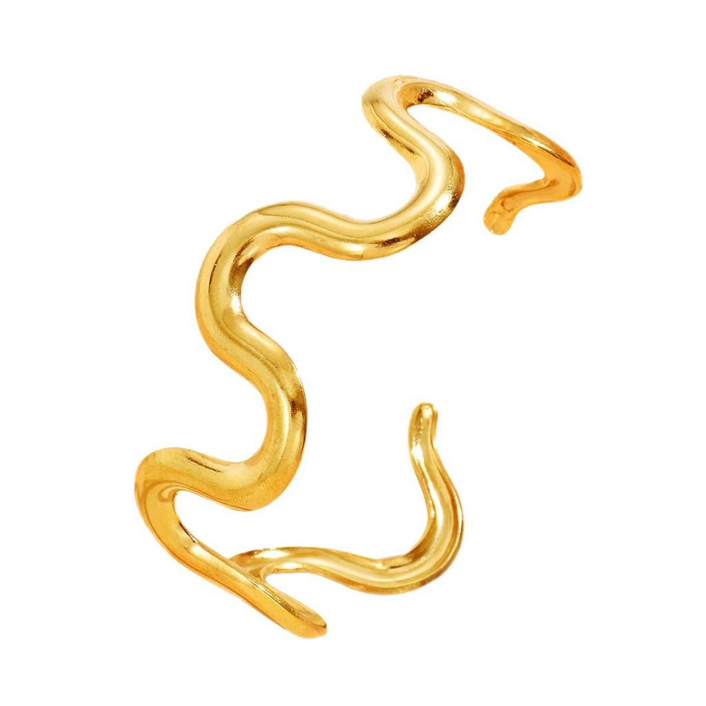 European & American INS Style Geometric Curve Stainless Steel C-Shaped Open Bangle Women's Jewelry.
