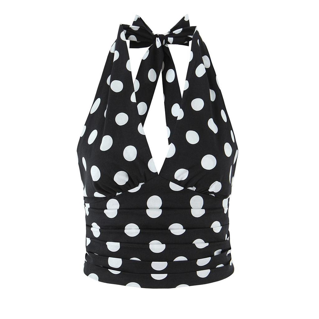 Women's 2025 Autumn/Winter Halter Polka Dot Backless Camisole & High-Waisted A-Line Skirt Set
