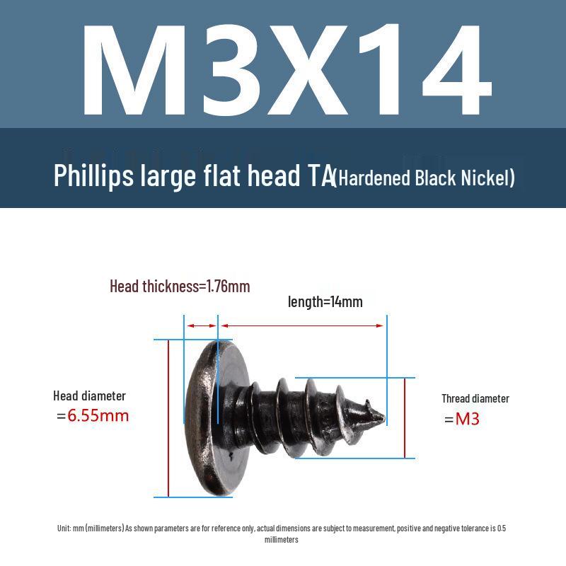 Yigu Black Nickel Hardened Phillips Flat Head Self-Tapping Screws M3-M5, Carbon Steel, Coarse Thread, Pointed Tail