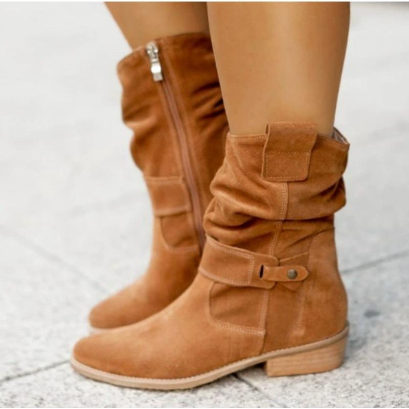 Winter New Style Popular Women's Boots Large Low Heel Plus Size 34-43 Suede Ankle Boots for Women Brown Long Boots  Mujer