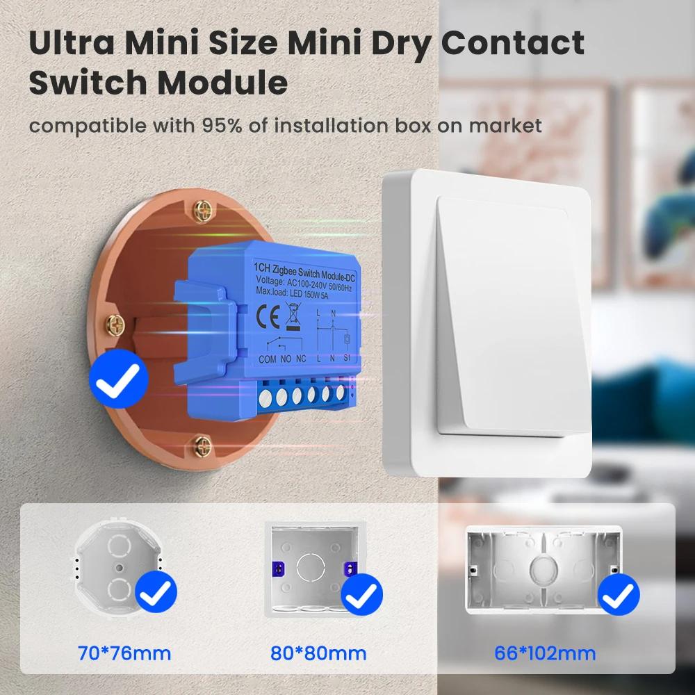 Tuya Smart Dry Contact Zigbee WiFi Switch Module Smart Home DIY Breaker Relay DC 24-32V AC 100-240V Works with Alexa Google Home