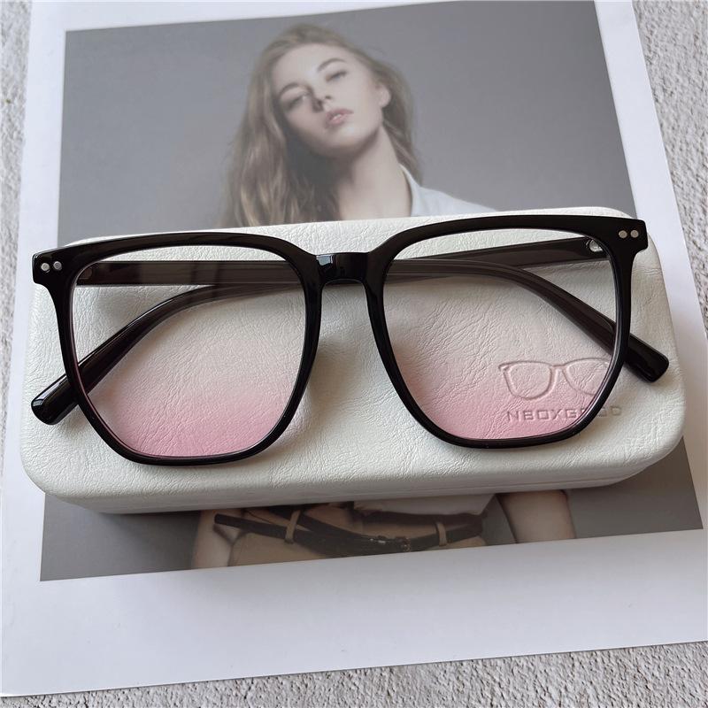 Tr90 Black Frame Blush Glasses Women'S Sun Lenses Japanese Sweet Anti-Blue Flat Glasses