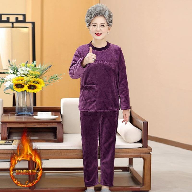 Winter Pajamas Coral Fleece Warm Pajamas Set Can Be Worn Outside Pajamas Loose Top Elastic Waist Trousers Home Leisure Wear